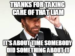 THANKS FOR TAKING CARE OF THAT LIAM IT'S ABOUT TIME SOMEBODY DID SOMETHING ABOUT IT | made w/ Imgflip meme maker