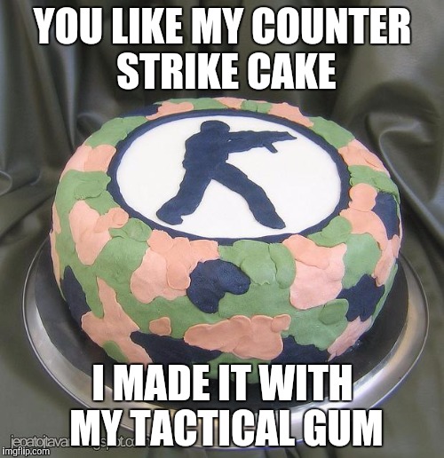 counter strike cake | YOU LIKE MY COUNTER STRIKE CAKE I MADE IT WITH MY TACTICAL GUM | image tagged in counter strike cake | made w/ Imgflip meme maker