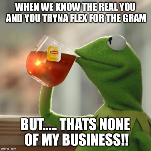 But That's None Of My Business Meme | WHEN WE KNOW THE REAL YOU AND YOU TRYNA FLEX FOR THE GRAM BUT..... THATS NONE OF MY BUSINESS!! | image tagged in memes,but thats none of my business,kermit the frog | made w/ Imgflip meme maker