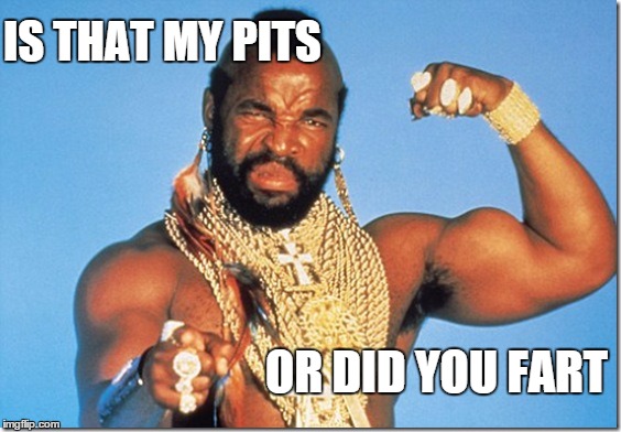 i think it is my pits | IS THAT MY PITS OR DID YOU FART | image tagged in mr t,fart,bad smell | made w/ Imgflip meme maker