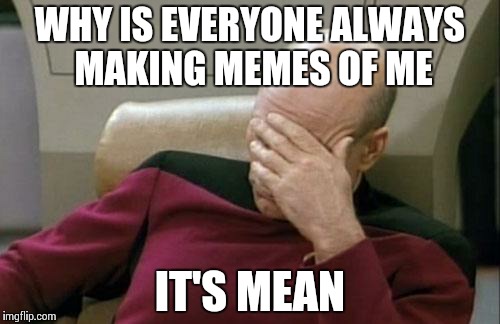 Captain Picard Facepalm Meme | WHY IS EVERYONE ALWAYS MAKING MEMES OF ME IT'S MEAN | image tagged in memes,captain picard facepalm | made w/ Imgflip meme maker