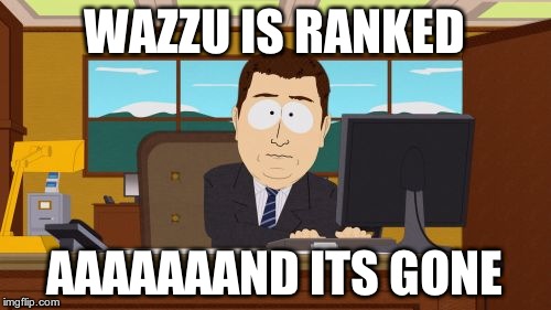 Aaaaand Its Gone | WAZZU IS RANKED AAAAAAAND ITS GONE | image tagged in memes,aaaaand its gone | made w/ Imgflip meme maker