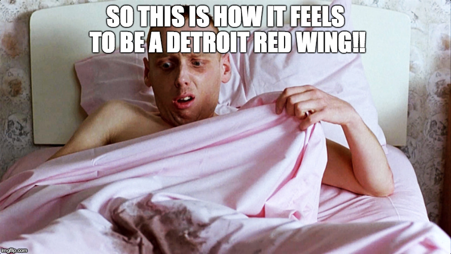 bed shitting red wings style | SO THIS IS HOW IT FEELS TO BE A DETROIT RED WING!! | image tagged in shitting the bed,detroit red wings,losing | made w/ Imgflip meme maker