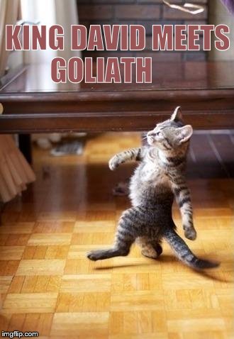 Cool Cat Stroll | KING DAVID MEETS GOLIATH | image tagged in memes,cool cat stroll | made w/ Imgflip meme maker