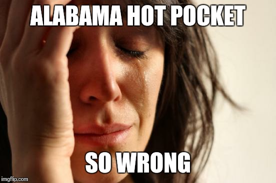 First World Problems | ALABAMA HOT POCKET SO WRONG | image tagged in memes,first world problems | made w/ Imgflip meme maker