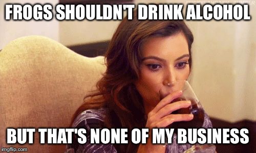 Kardashian Sipping | FROGS SHOULDN'T DRINK ALCOHOL BUT THAT'S NONE OF MY BUSINESS | image tagged in kardashian sipping | made w/ Imgflip meme maker