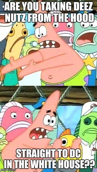 Put It Somewhere Else Patrick Meme | ARE YOU TAKING DEEZ NUTZ FROM THE HOOD STRAIGHT TO DC IN THE WHITE HOUSE?? | image tagged in memes,put it somewhere else patrick | made w/ Imgflip meme maker