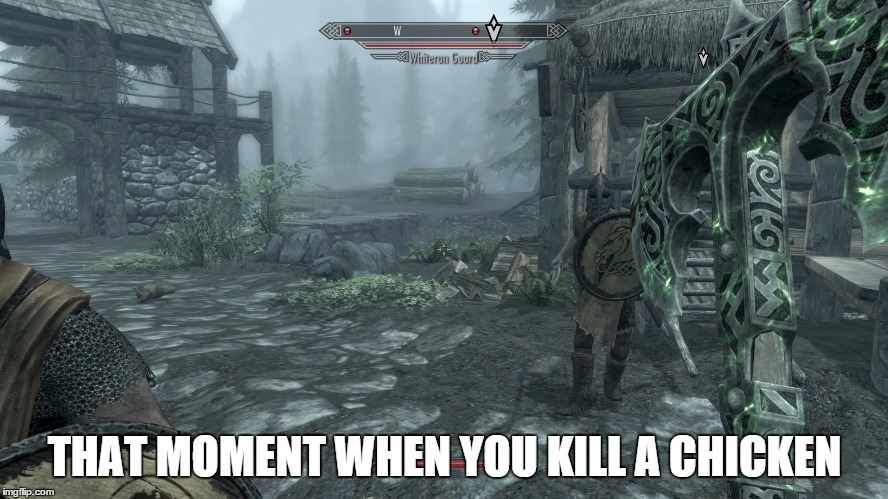 THAT MOMENT WHEN YOU KILL A CHICKEN | image tagged in skyrim | made w/ Imgflip meme maker