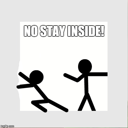 Stay inside | NO STAY INSIDE! | image tagged in funny memes | made w/ Imgflip meme maker