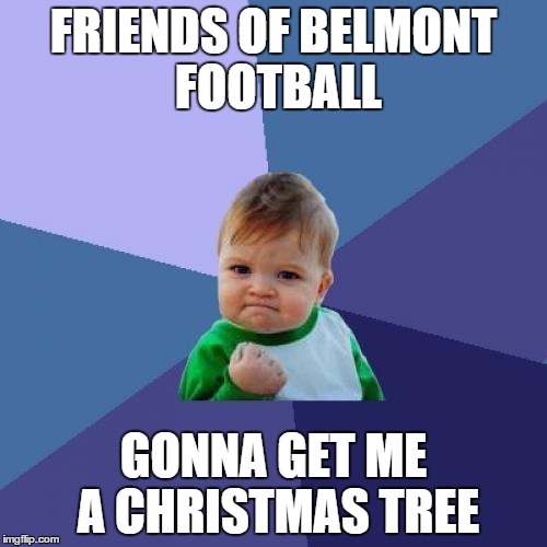 Success Kid Meme | FRIENDS OF BELMONT FOOTBALL GONNA GET ME A CHRISTMAS TREE | image tagged in memes,success kid | made w/ Imgflip meme maker
