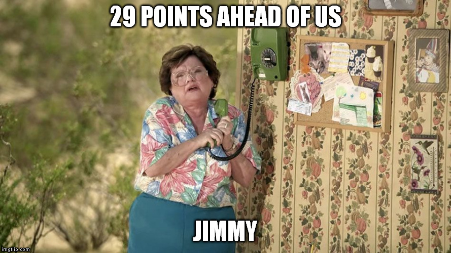 Good showing Harbaugh! | 29 POINTS AHEAD OF US JIMMY | image tagged in state farm jimmy | made w/ Imgflip meme maker