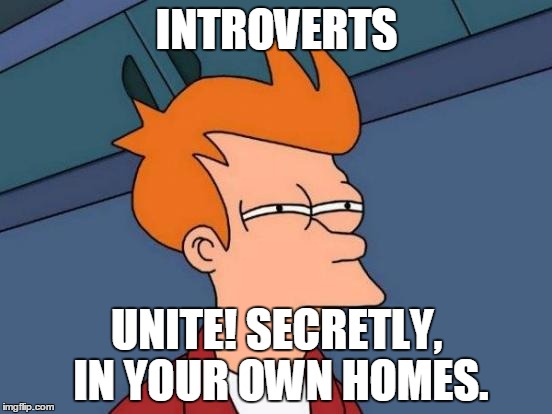 Futurama Fry Meme | INTROVERTS UNITE! SECRETLY, IN YOUR OWN HOMES. | image tagged in memes,futurama fry | made w/ Imgflip meme maker