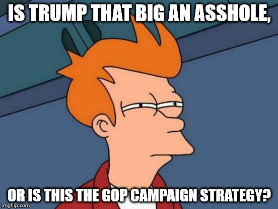 Futurama Fry Meme | IS TRUMP THAT BIG AN ASSHOLE, OR IS THIS THE GOP CAMPAIGN STRATEGY? | image tagged in memes,futurama fry | made w/ Imgflip meme maker