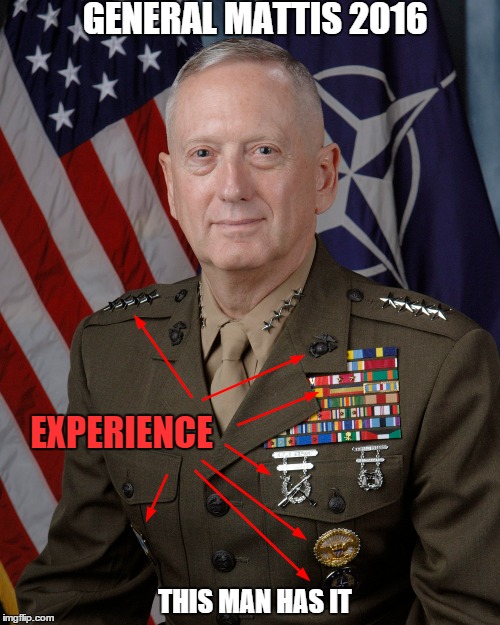 More experience than all of congress and the current administration combined | EXPERIENCE GENERAL MATTIS 2016 THIS MAN HAS IT | image tagged in memes,mattis,2016,election,experience,president | made w/ Imgflip meme maker