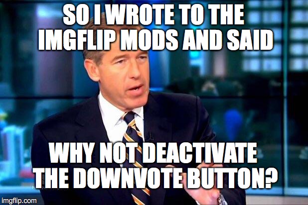 Brian Williams Was There 2 | SO I WROTE TO THE IMGFLIP MODS AND SAID WHY NOT DEACTIVATE THE DOWNVOTE BUTTON? | image tagged in memes,brian williams was there 2 | made w/ Imgflip meme maker