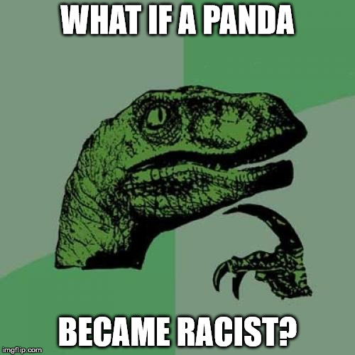 Philosoraptor | WHAT IF A PANDA BECAME RACIST? | image tagged in memes,philosoraptor | made w/ Imgflip meme maker