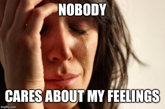 First World Problems Meme | NOBODY CARES ABOUT MY FEELINGS | image tagged in memes,first world problems | made w/ Imgflip meme maker