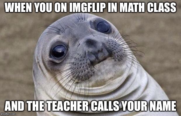 Awkward Moment Sealion | WHEN YOU ON IMGFLIP IN MATH CLASS AND THE TEACHER CALLS YOUR NAME | image tagged in memes,awkward moment sealion | made w/ Imgflip meme maker