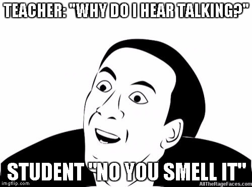 You Dont Say | TEACHER: "WHY DO I HEAR TALKING?" STUDENT "NO YOU SMELL IT" | image tagged in you dont say | made w/ Imgflip meme maker