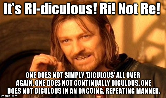 Not in this house. What you do in your own house is your business. | It's RI-diculous! Ri! Not Re! ONE DOES NOT SIMPLY 'DICULOUS' ALL OVER AGAIN. ONE DOES NOT CONTINUALLY DICULOUS. ONE DOES NOT DICULOUS IN AN  | image tagged in memes,one does not simply,ridiculous,redfoo | made w/ Imgflip meme maker