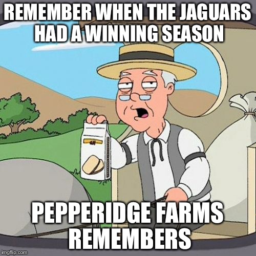 Pepperidge Farm Remembers | REMEMBER WHEN THE JAGUARS HAD A WINNING SEASON PEPPERIDGE FARMS REMEMBERS | image tagged in memes,pepperidge farm remembers | made w/ Imgflip meme maker