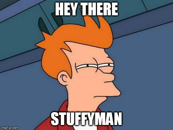 Futurama Fry Meme | HEY THERE STUFFYMAN | image tagged in memes,futurama fry | made w/ Imgflip meme maker