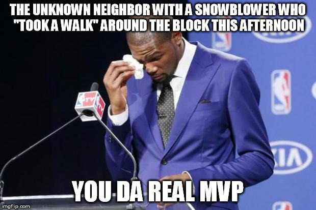 You The Real MVP 2 | THE UNKNOWN NEIGHBOR WITH A SNOWBLOWER WHO "TOOK A WALK" AROUND THE BLOCK THIS AFTERNOON YOU DA REAL MVP | image tagged in memes,you the real mvp 2,AdviceAnimals | made w/ Imgflip meme maker
