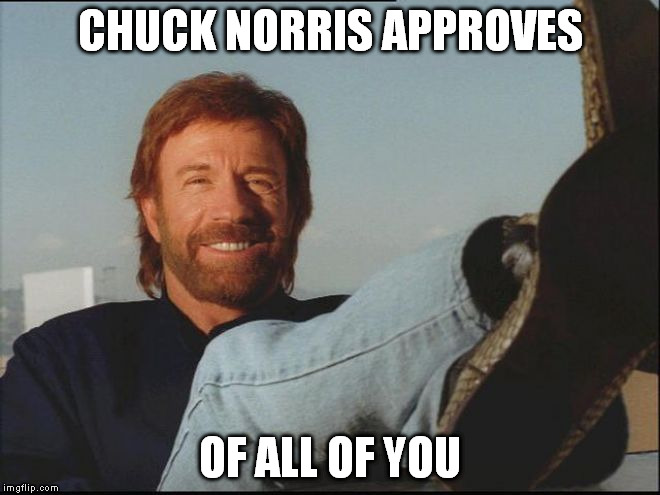 CHUCK NORRIS APPROVES OF ALL OF YOU | image tagged in chuck approves | made w/ Imgflip meme maker