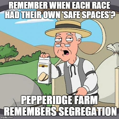 REMEMBER WHEN EACH RACE HAD THEIR OWN 'SAFE SPACES'? PEPPERIDGE FARM REMEMBERS SEGREGATION | made w/ Imgflip meme maker