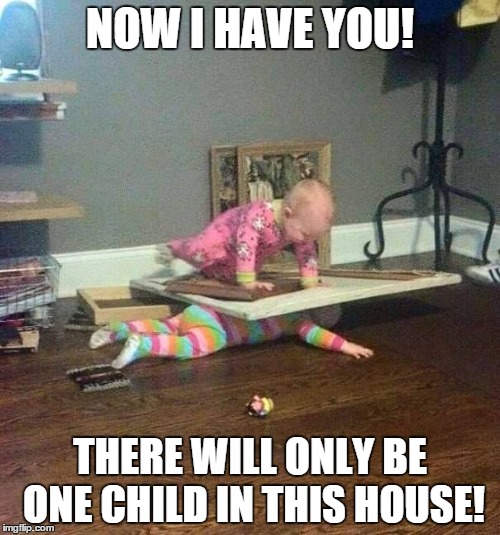 When Babies Attack | NOW I HAVE YOU! THERE WILL ONLY BE ONE CHILD IN THIS HOUSE! | image tagged in babies,funny meme | made w/ Imgflip meme maker