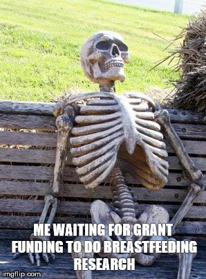 Waiting Skeleton Meme | ME WAITING FOR GRANT FUNDING TO DO BREASTFEEDING RESEARCH | image tagged in waiting skeleton | made w/ Imgflip meme maker