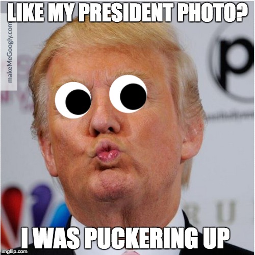 LIKE MY PRESIDENT PHOTO? I WAS PUCKERING UP | image tagged in donald trump derp | made w/ Imgflip meme maker