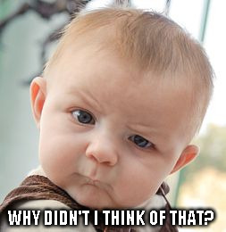 Skeptical Baby Meme | WHY DIDN'T I THINK OF THAT? | image tagged in memes,skeptical baby | made w/ Imgflip meme maker
