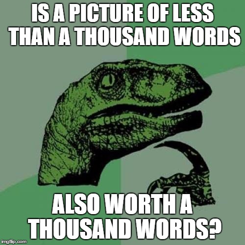 Philosoraptor | IS A PICTURE OF LESS THAN A THOUSAND WORDS ALSO WORTH A THOUSAND WORDS? | image tagged in memes,philosoraptor | made w/ Imgflip meme maker