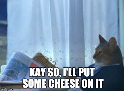 I Should Buy A Boat Cat Meme | KAY SO, I'LL PUT SOME CHEESE ON IT | image tagged in memes,i should buy a boat cat | made w/ Imgflip meme maker