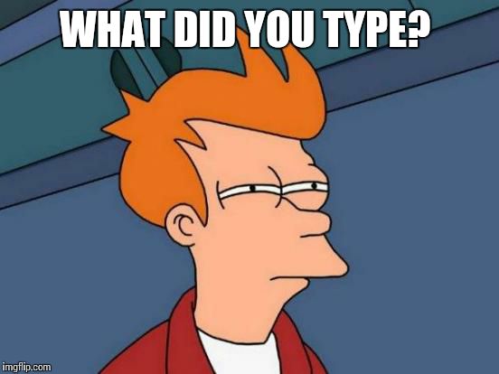 Futurama Fry Meme | WHAT DID YOU TYPE? | image tagged in memes,futurama fry | made w/ Imgflip meme maker