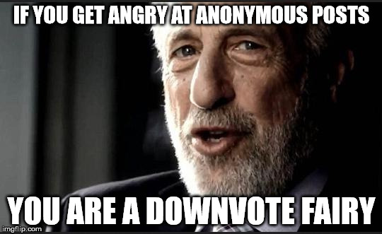I guarantee it | IF YOU GET ANGRY AT ANONYMOUS POSTS YOU ARE A DOWNVOTE FAIRY | image tagged in i guarantee it | made w/ Imgflip meme maker