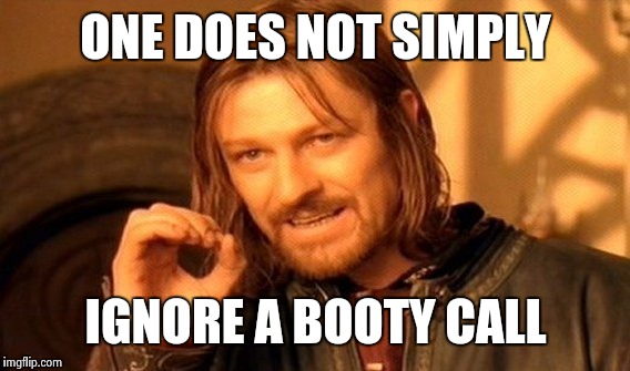 ONE DOES NOT SIMPLY IGNORE A BOOTY CALL | image tagged in memes,one does not simply | made w/ Imgflip meme maker