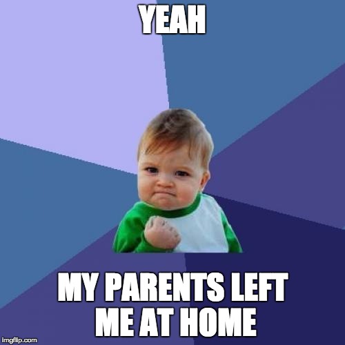 Success Kid Meme | YEAH MY PARENTS LEFT ME AT HOME | image tagged in memes,success kid | made w/ Imgflip meme maker