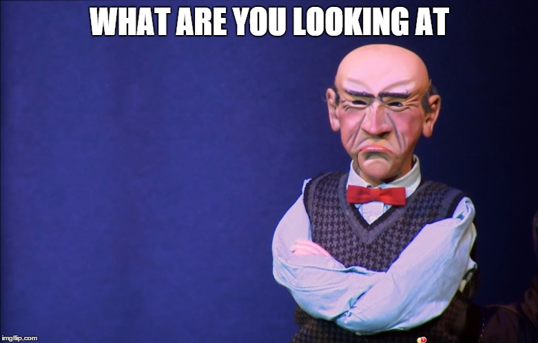 Jeff Dunham Walter | WHAT ARE YOU LOOKING AT | image tagged in jeff dunham walter | made w/ Imgflip meme maker