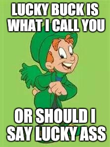 lucky charms leprechaun  | LUCKY BUCK IS WHAT I CALL YOU OR SHOULD I SAY LUCKY ASS | image tagged in lucky charms leprechaun | made w/ Imgflip meme maker