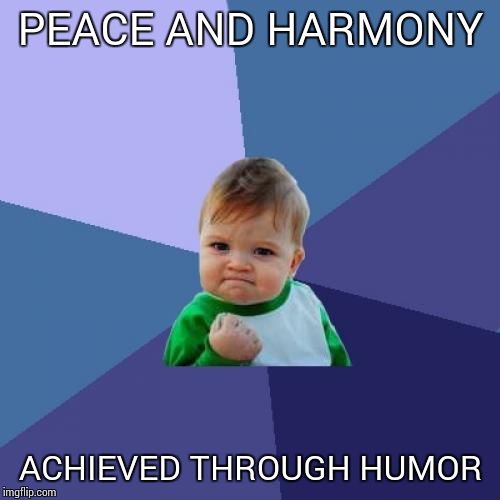 Success Kid Meme | PEACE AND HARMONY ACHIEVED THROUGH HUMOR | image tagged in memes,success kid | made w/ Imgflip meme maker