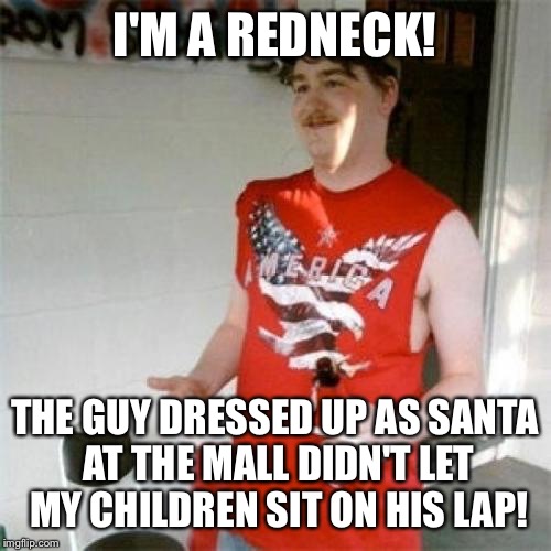 Redneck Randal | I'M A REDNECK! THE GUY DRESSED UP AS SANTA AT THE MALL DIDN'T LET MY CHILDREN SIT ON HIS LAP! | image tagged in memes,redneck randal | made w/ Imgflip meme maker