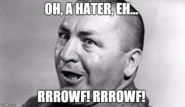 Oh, a wise guy, eh?  | OH, A HATER, EH... RRROWF! RRROWF! | image tagged in funny,haters gonna hate,haters,3 stooges,funny memes,memes | made w/ Imgflip meme maker