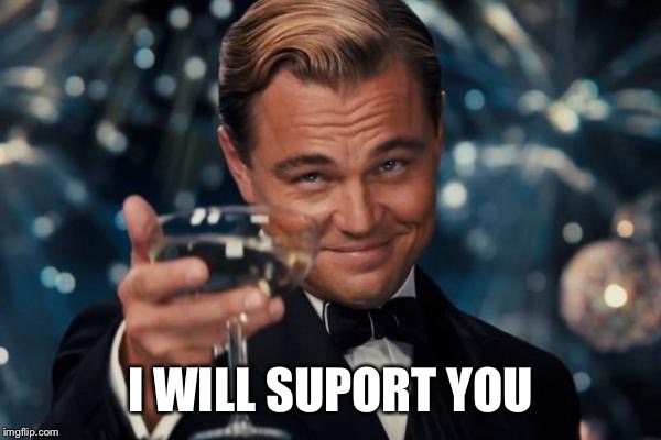 Leonardo Dicaprio Cheers Meme | I WILL SUPORT YOU | image tagged in memes,leonardo dicaprio cheers | made w/ Imgflip meme maker