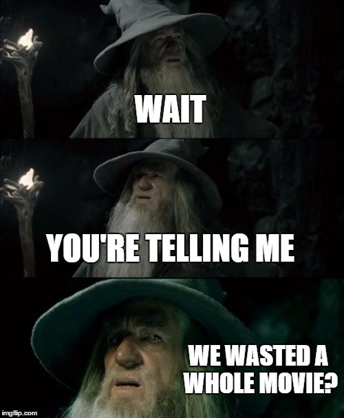 Confused Gandalf Meme | WAIT YOU'RE TELLING ME WE WASTED A WHOLE MOVIE? | image tagged in memes,confused gandalf | made w/ Imgflip meme maker