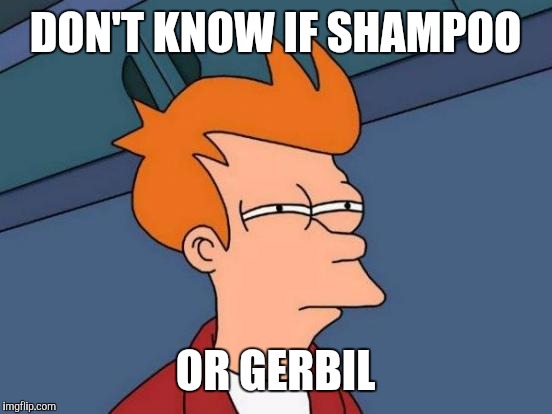 Futurama Fry Meme | DON'T KNOW IF SHAMPOO OR GERBIL | image tagged in memes,futurama fry | made w/ Imgflip meme maker