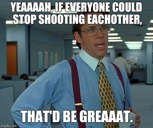 That Would Be Great | YEAAAAH, IF EVERYONE
COULD STOP SHOOTING EACHOTHER, THAT'D BE GREAAAT. | image tagged in memes,that would be great | made w/ Imgflip meme maker