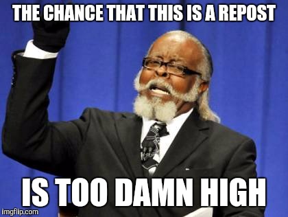 Too Damn High | THE CHANCE THAT THIS IS A REPOST IS TOO DAMN HIGH | image tagged in memes,funny,too damn high | made w/ Imgflip meme maker