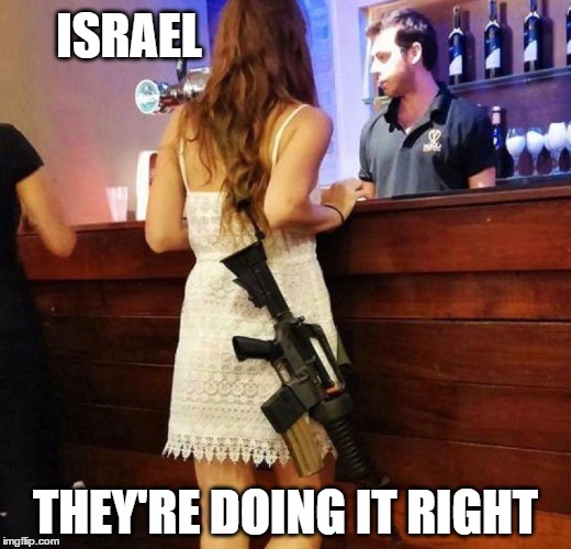 ISRAEL THEY'RE DOING IT RIGHT | image tagged in hot israeli pistol | made w/ Imgflip meme maker